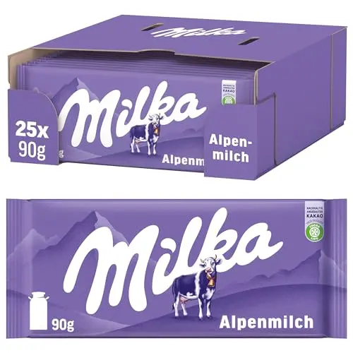 Milka Alpenmilch Schokolade, zartschmelzend, 25 x 90 g