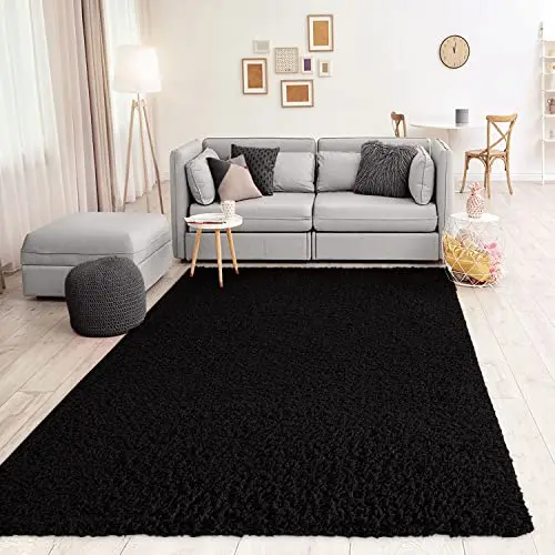 VIMODA Hochflor Shaggy Teppich Schwarz Modern, 70x140 cm