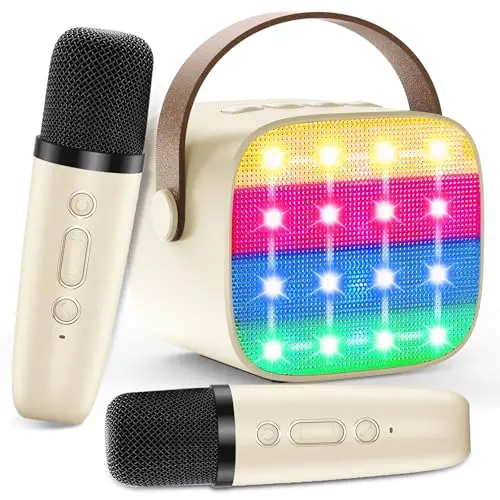 Karaoke Maschine für Kinder mit 2 Mikrofonen und Bluetooth, tragbar, Geschenke für Mädchen und Jungen, 3-12 Jahre
