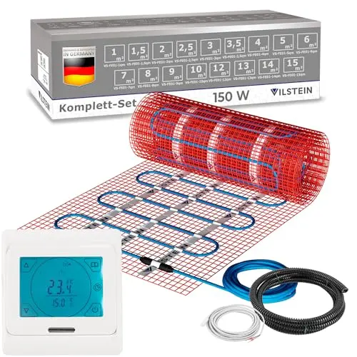 VILSTEIN® Elektrische Fußbodenheizung - Heizmatte für Laminat, Fliesen & mehr (10m²)