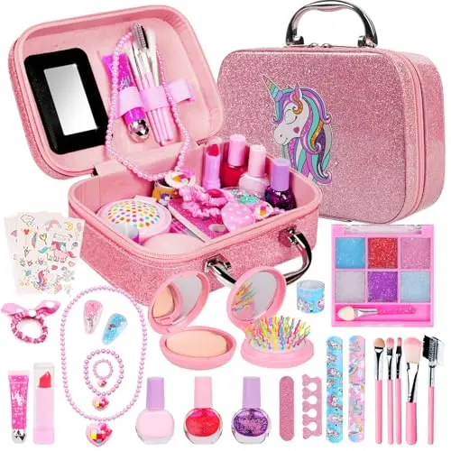 Kinderschminke Set für Mädchen, Waschbares Make-up Geschenk für 4-10 Jahre, Schminkkoffer für Geburtstage und Weihnachten