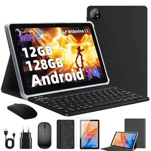 Rebecco 10 Zoll Tablet mit Android 14, 12GB RAM und 128GB Speicher, Octa-Core, WiFi 6, Dual Kamera