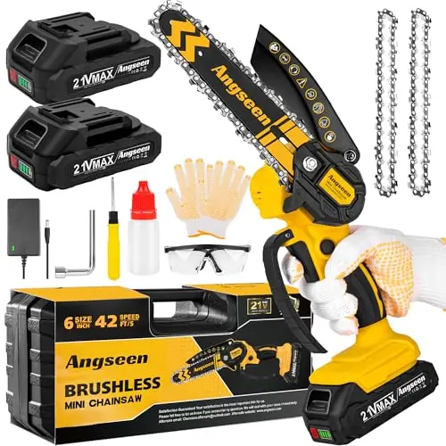 Bürstenlose Mini Kettensäge mit Akku – 6 Zoll Holzschneider mit 2 Akkus und 2 Ketten, 700W