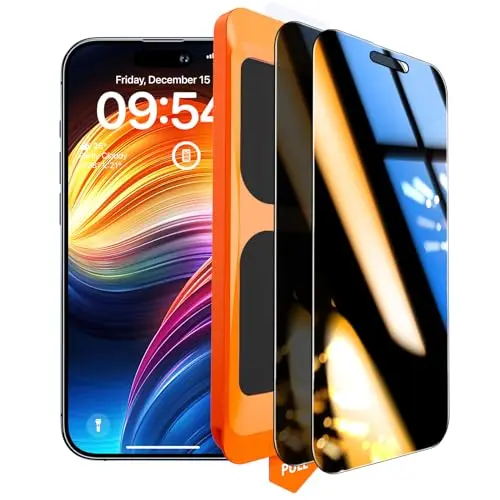 TOCOL Panzerglas Sichtschutz für iPhone 15 Pro, 9H Kratzfest, Automatische Installation - 2 Stück