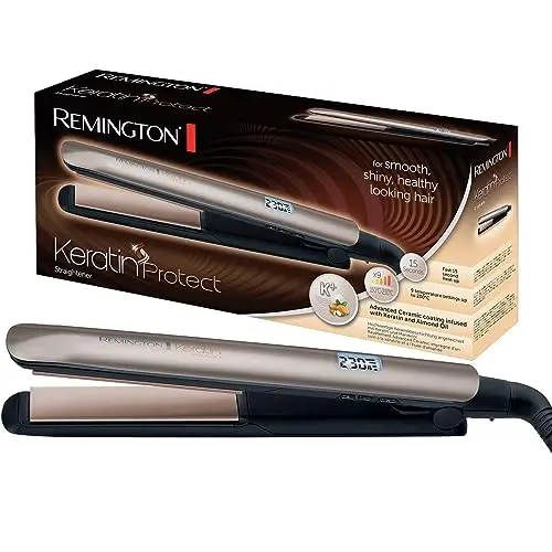 Remington Glätteisen S8540, Keratin- & Mandelöl-Beschichtung, LCD-Display, 10 Temperatureinstellungen 150-230°C, Schwarz
