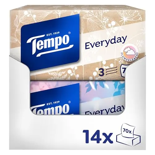 Tempo Light Box Taschentücher, 14er Pack, weiche und waschmaschinenfeste Papiertaschentücher