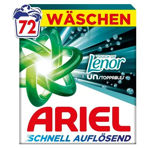 Ariel Pulver Waschmittel mit Lenor Unstoppables, 72 Wäschen, für tiefenreinliche und lang anhaltende Frische