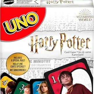 UNO Harry Potter Kartenspiel mit beliebten Figuren, besonderen Regeln und Sprechendem Hut – Geschenk für Harry-Potter-Fans ab 7 Jahre