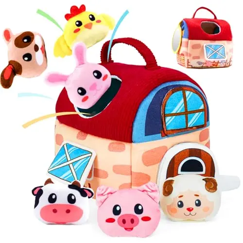 kidmance Montessori Spielzeug ab 1 Jahr mit Bauernhof, Rassel & Tierfiguren, aus Baumwolle, Geschenk für Jungen & Mädchen 1-2 Jahre