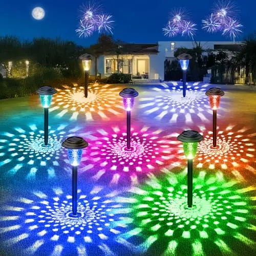 BUCASA 8er Set Solar-Gartenlampen mit RGB & Wärme-Modus, Wasserdicht, für Rasen, Terrasse, Hof & Balkon