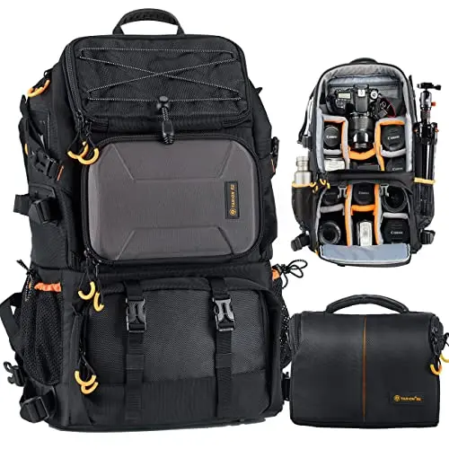 TARION Kamera Fotorucksack 2-in-1 mit zusätzlicher Kameratasche (27L, Schwarz)