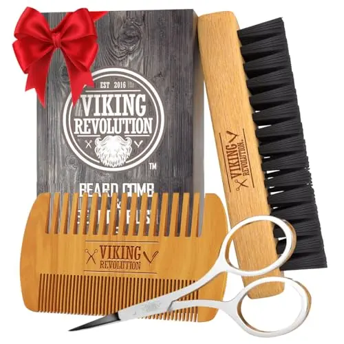 Viking Revolution Bartkamm & Bartbürste Set für Männer - Wildschweinborsten Bürste & Holz-Kamm mit Samt-ETUI