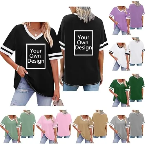 Oversized T-Shirt Damen personalisiert - Kurzarm Tunika mit Foto, V-Ausschnitt, Schwarz, XL