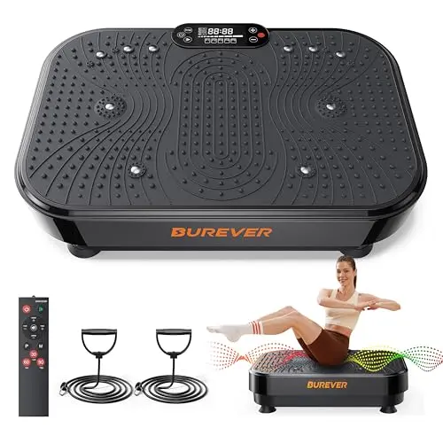 Vibrationsplatte Burever 150W, leise Fußmassage, Muskelaufbau, 99 Stufen, 5 Programme, Fernbedienung, Widerstandsbänder