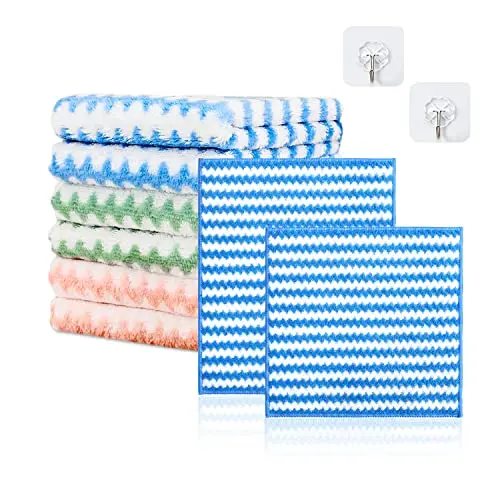 TIANNAIT 6er-Pack Mikrofasertücher in Rosa, Blau und Grün – Wiederverwendbare Küchen- und Reinigungstücher für Geschirr und Fenster
