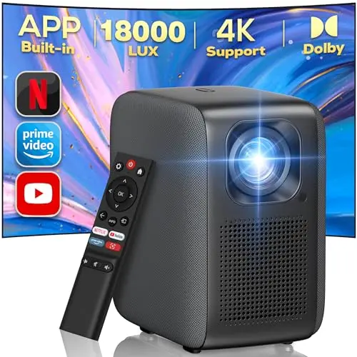 iZEEKER 4K Beamer - Full HD 1080P, 18000 Lumen, WiFi & Bluetooth, Integriertes Netflix/YouTube/Prime Video