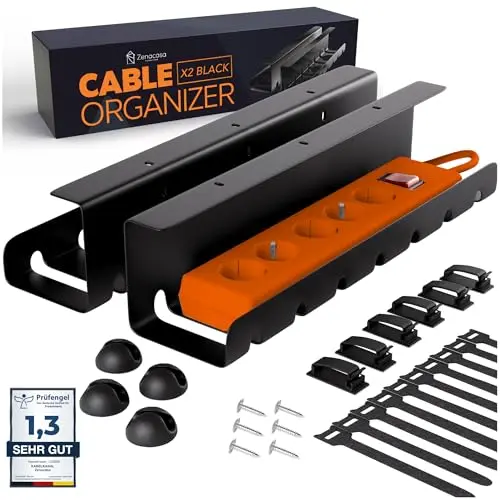 2er Set Kabelmanagement Schreibtisch Schwarz – Kabelkanal ohne Bohren für saubere Kabelführung im Home Office & Büro