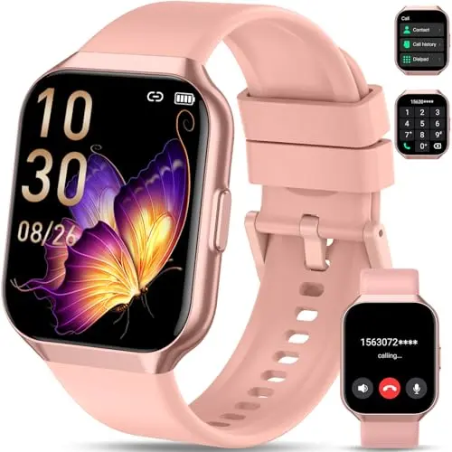QCOQ SmartWatch Herren mit Telefonfunktion, 1.96" Touchscreen, 110+ Sportmodi (Roségold)