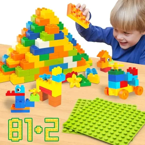 WYSWYG® Bausteine Set, 81 Teile und 2 Bauplatten - Kompatibel, für Kinder ab 2 Jahren