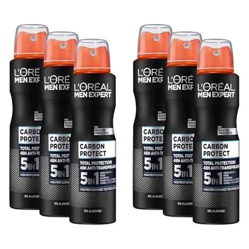 L'Oréal Men Expert Deo 5-in-1 für Männer, 48 Stunden Frische, Carbon Protect, 6 x 150 ml