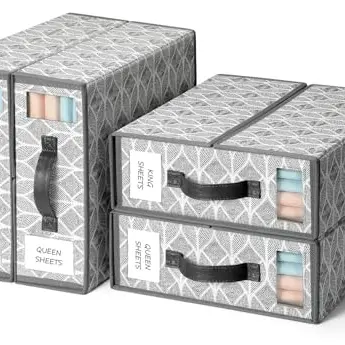 LAMU 4er Set faltbare Aufbewahrungsboxen mit Sichtfenster - ideal für Bettwäsche und Decken - Grau