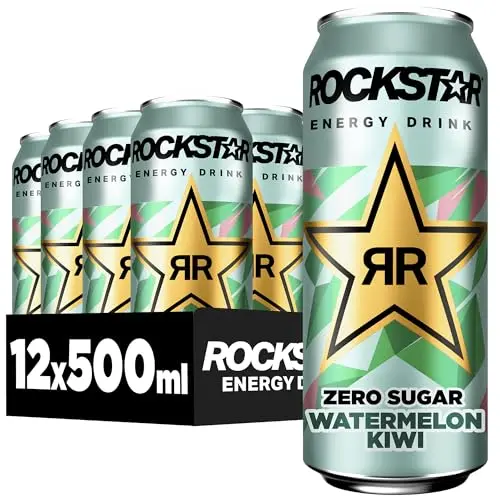Rockstar Energy Drink Watermelon Kiwi - Zero Sugar - Koffein, 12 x 500ml