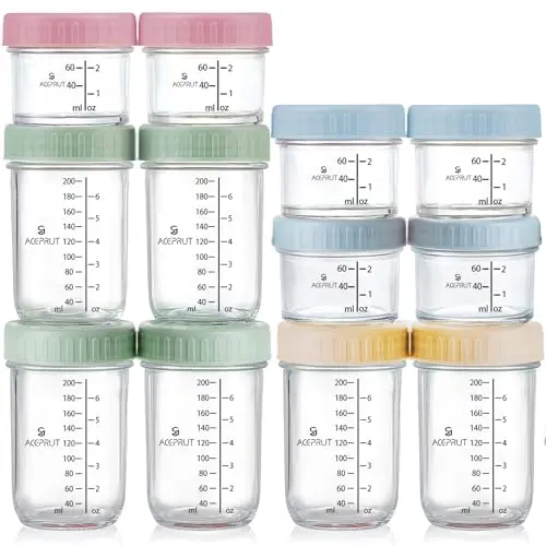 ACEPRUT 12er Set Glasbehälter für Babybrei – Auslaufsicher, BPA-frei, Mikrowellen- und Geschirrspüler geeignet