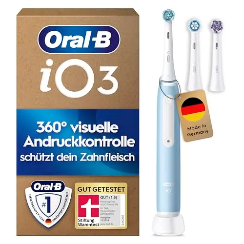 Oral-B iO Series 3 Plus Elektrische Zahnbürste, 3 Aufsteckbürsten, 3 Putzmodi, Hellblau