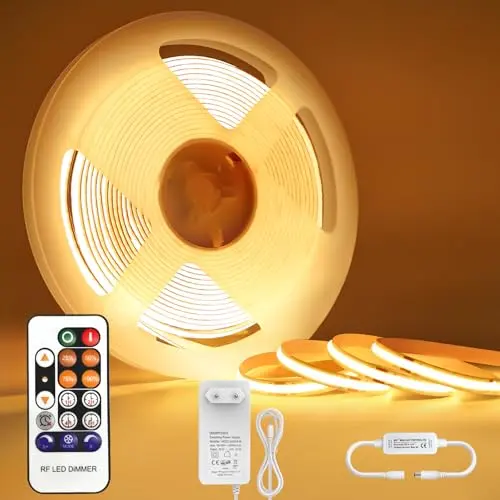 Öuesen 10M Warmweiß LED Streifen, Dimmbar mit Fernbedienung, Selbstklebend, Wasserdicht für indirekte Beleuchtung