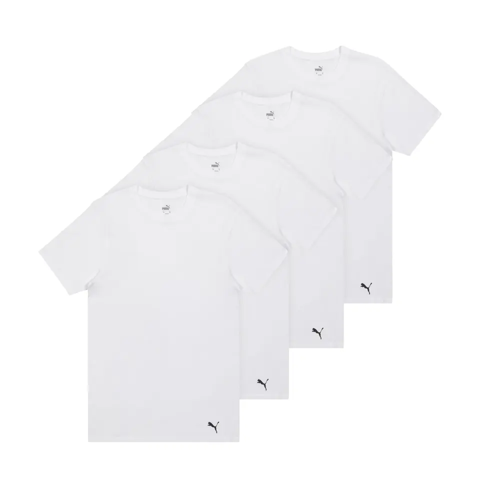 PUMA Herren-T-Shirt, Baumwolle, Rundhalsausschnitt, kurzärmelig, 4er-Pack, Weiß