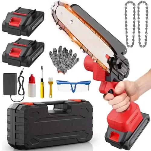 Mini Akku Kettensäge 21V - Elektrische Handkettensäge für Garten mit 2 Ketten und Ladegerät