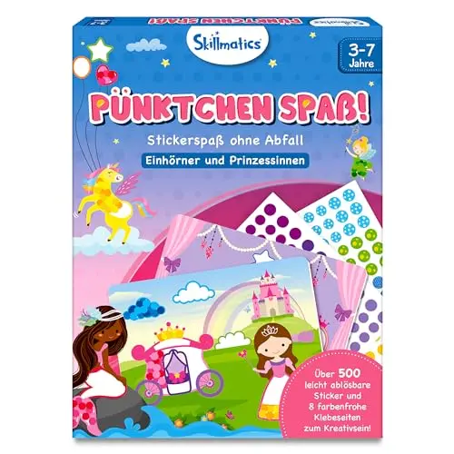 Skillmatics Bastelaktivität - Pünktchen Spaß! Stickerkunst für Kinder von 3 bis 7, 8 Bilder mit Prinzessinnen & Einhörnern