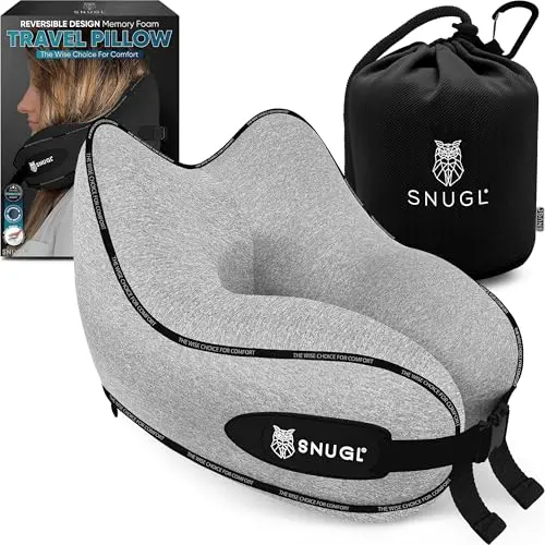 SNUGL Nackenkissen Memory Foam Waschbar & Verstellbar - Kuscheliges Reisekissen für Flugzeug und Auto (Grau)