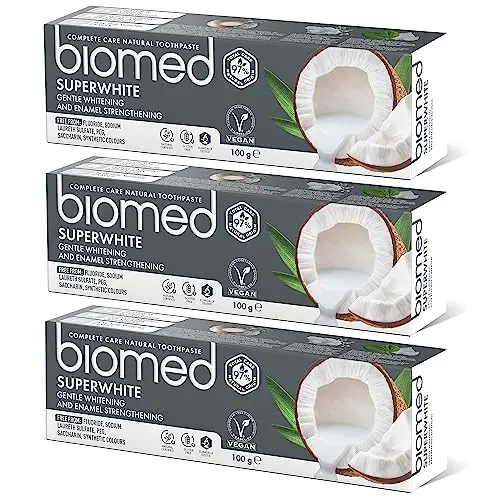BIOMED Superweiße Zahnpasta, 3x100g – Natürliche Aufhellung, reduziert Empfindlichkeit, ohne Fluorid und SLS, Kokosgeschmack
