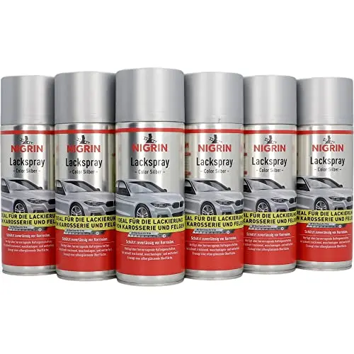 NIGRIN Lackspray, 6 x 400 ml, Silber, schützt vor Rost, schnell trocknend