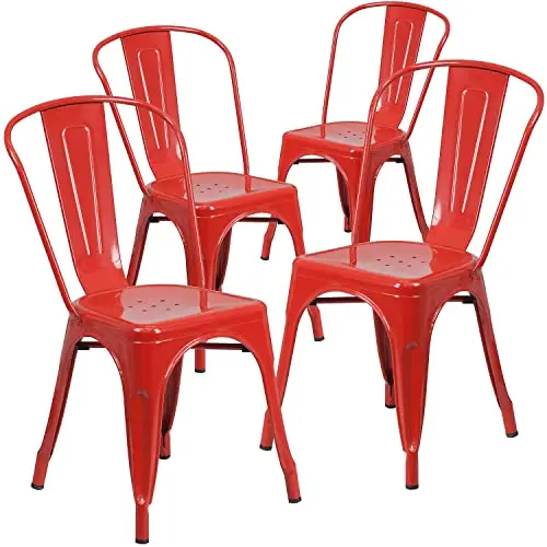 Flash Furniture Stapelstuhl, rot, 4 Stück, für drinnen und draußen