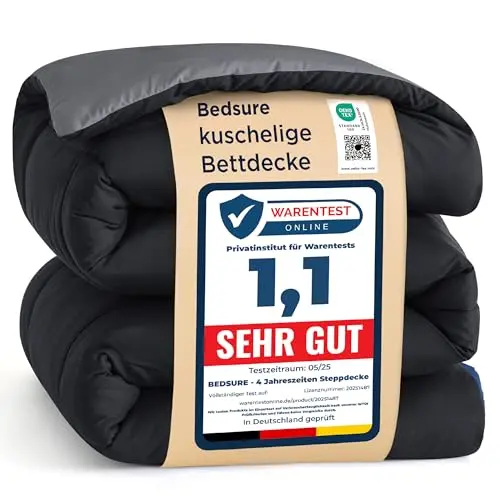 BEDSURE Bettdecke 200x200 cm | Ganzjahresdecke Wende Schwarz/Grau, weich und warm für Allergiker