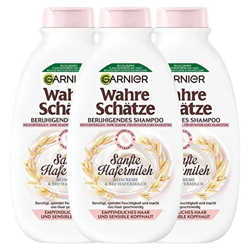 Garnier Wahre Schätze Beruhigendes Shampoo mit Hafermilch für empfindliches Haar, 3 x 250 ml