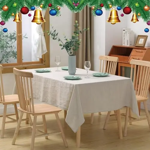CHUFFED 100% Leinen Tischdecke Rechteckig für Küche und Esstisch - Natürliche Eleganz (140 × 160 cm)