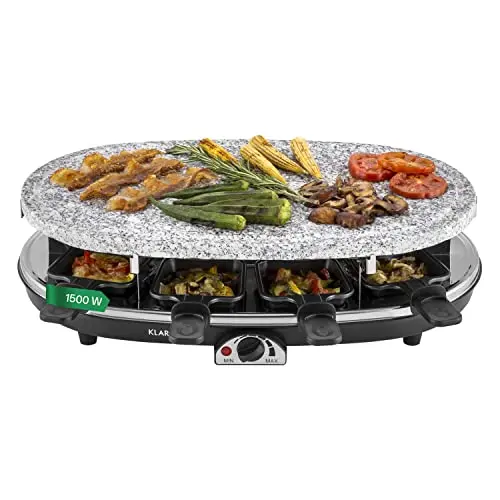 Klarstein Raclette-Tischgrill für 8 Personen, 1500W Grill mit 8 Pfännchen - Ideal für Käse & Fleisch