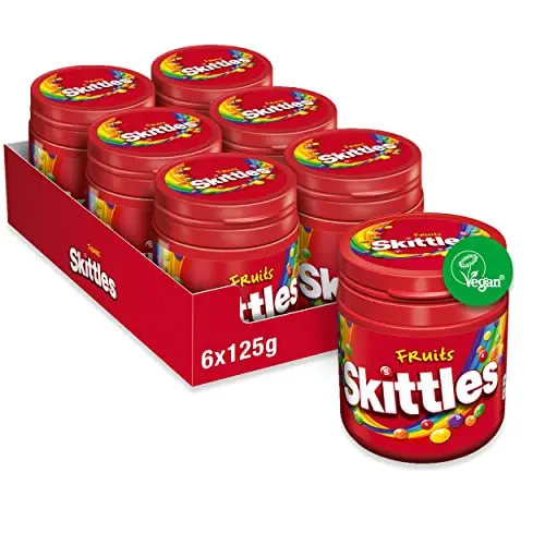 Skittles Fruchtkaubonbons 6 Dosen (6 x 125g) – Vegan, mit Ananas, Mandarine, Kirsche & mehr