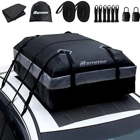 Marretoo 21 Kubikfuß Faltbare Dachbox für Autos, Wasserdichte Gepäckbox mit Antirutschmatte, Schwarz