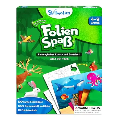 Skillmatics Folienspaß Tiere - Schmutzfreie Kunst für Kinder, Bastelset für 4 bis 9 Jahre