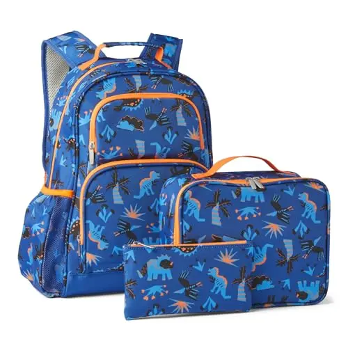 Amazon Essentials Kinder-Schulrucksack-Set mit Lunch-Tasche und Federmäppchen – Marineblau – 3-teiliges Set