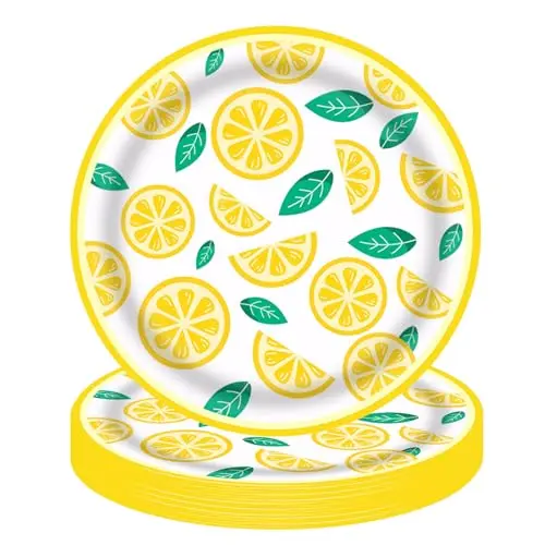 Falafoty 7 Zoll Goldene Zitronenpapierplatten, 16 Stücke für Party, Picknick und Essen