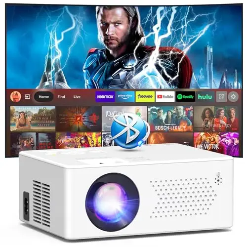 Puxinat Mini Beamer Full HD 1080P tragbar für Outdoor/Heimkino, 50% Zoom, 200-Zoll-Display, kompatibel mit TV Stick, HDMI, Smartphone