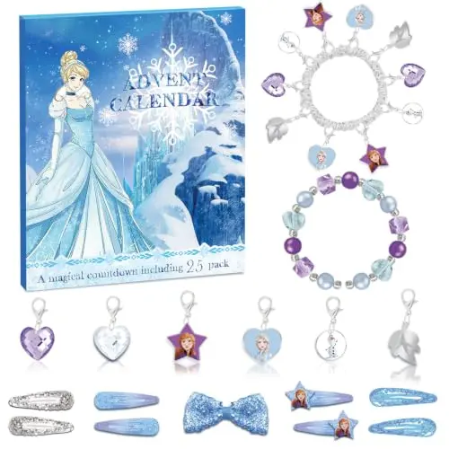 Adventskalender 2026 für Kinder Mädchen, 24-tägiger Weihnachts-Countdown im Frozen-Stil mit DIY-Überraschungen, Schmuck & Geschenken für 6-13 Jahre