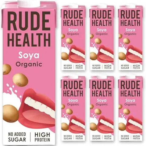Rude Health 6 x 1L Organic Soya Milk, Lactose Free, Dairy Free, Unsweetened, Vegan, 100% Recyclable