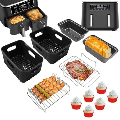 YINGRACE Airfryer Zubehör für Ninja Foodi & COSORI, 7-teiliges Set mit Silikonform, Grillrost und Muffinform