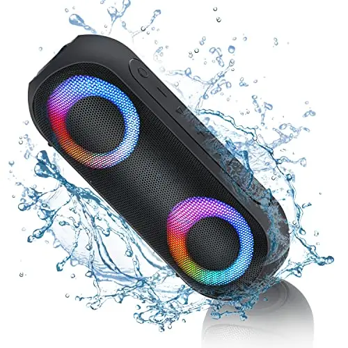 NOTABRICK Bluetooth Lautsprecher mit Licht – Tragbare Musikbox, IPX7 wasserdicht, 30W Stereo, 24h Akku für Zuhause & Unterwegs (Schwarz)
